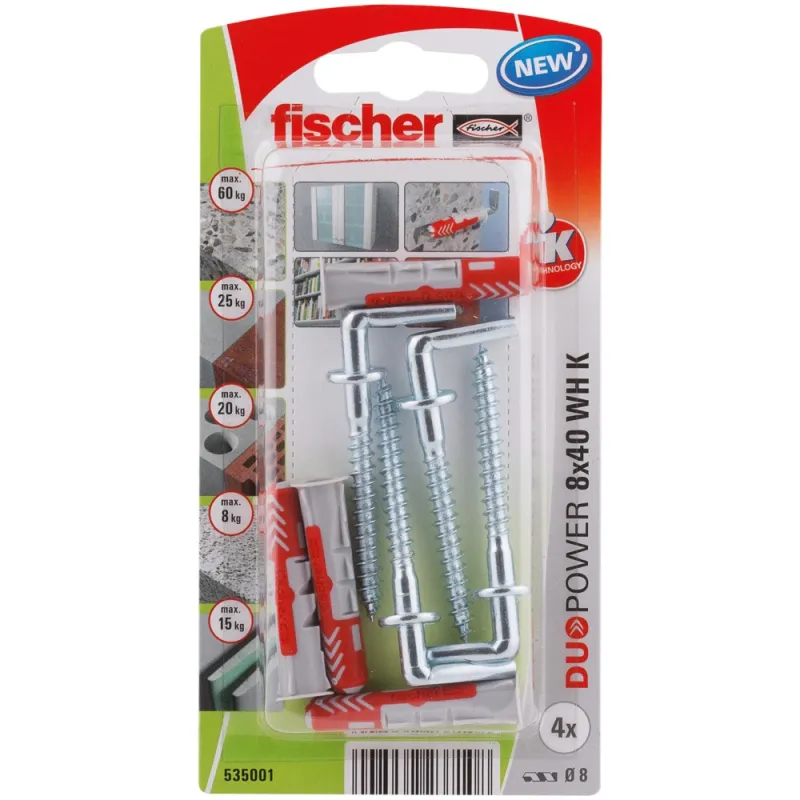 Fischer Divkomponentu dībele ar L-āķi 8x40