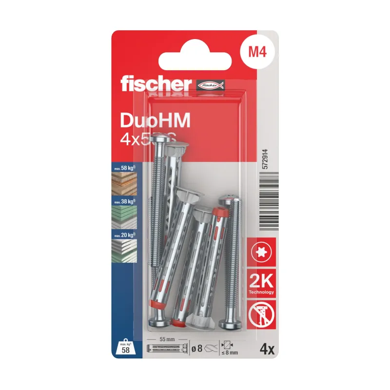 Dobu konstrukciju dībelis DuoHM 4x55 S