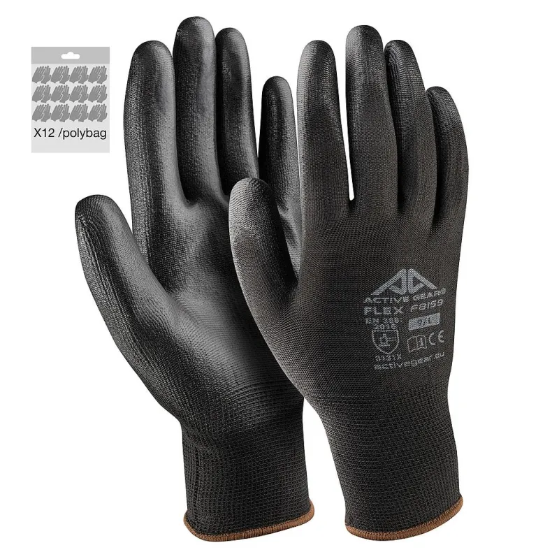 Active Gear Melni poliuretāna cimdi XL