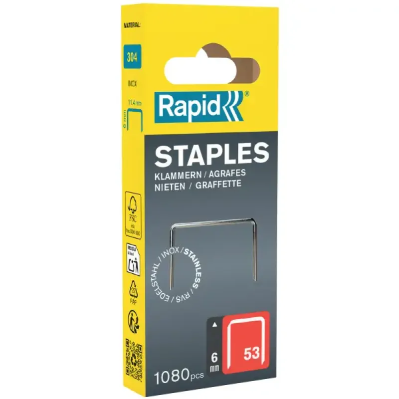 Nerūsējošā tērauda skavas "Rapid" 53/6