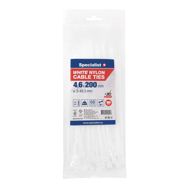SPECIALIST+ nailona saites, baltas, 4.6x200