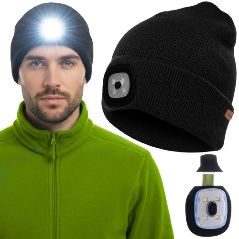 Melna ziemas cepure ar lukturi Trizand