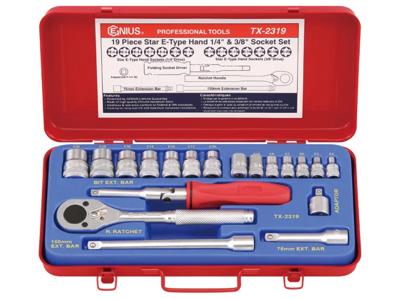 Genius Tools E-tipa muciņu komplekts (19