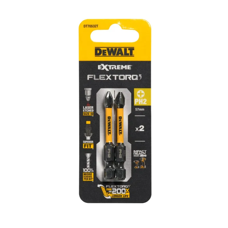 DeWALT FLEXTORQ PH2 skrūvuzgaļi, 57 mm