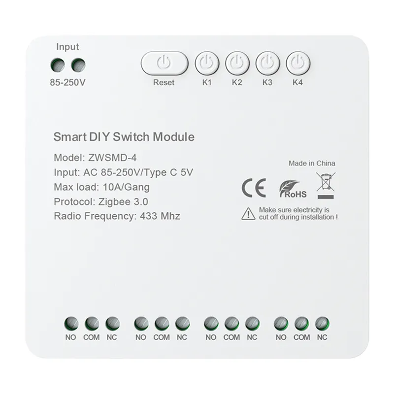 ZigBee 4 kanālu slēdžu modulis ar